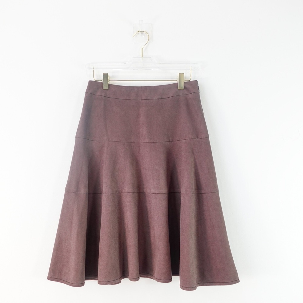 Lanvin Suede Leather Skirt 38 XS Brown French A Line Flare Preppy Flare JAPAN